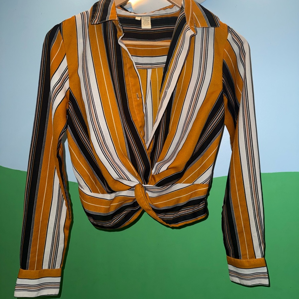 Japna Mustard and Black Striped Blouse